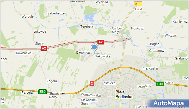 mapa Rakowiska, Rakowiska gmina Biała Podlaska na mapie Targeo